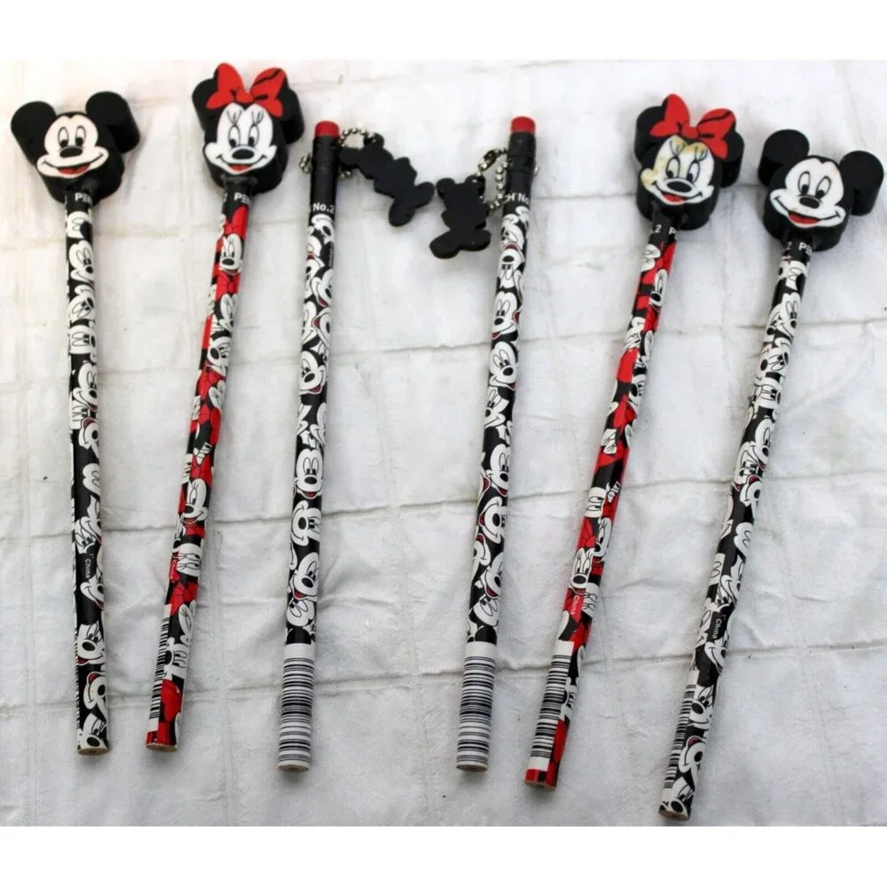 6 Vtg 90s Pentech Disney Minnie Mickey Mouse Pencils Erasers Charm Unsharpened